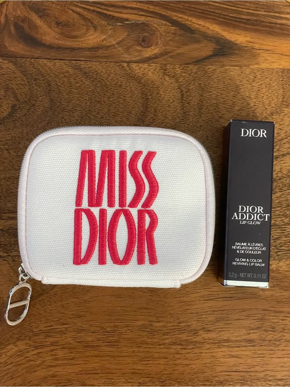 Dior Miss Dior White Pouch with Red Logo & Dior Addict Lip Glow
